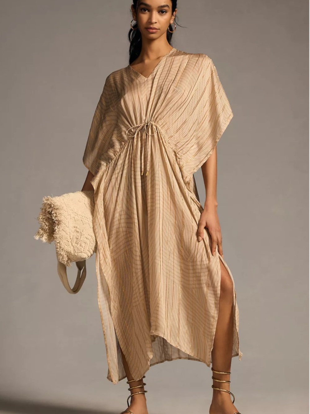 Anthropologie Beige Striped Swim Coverup